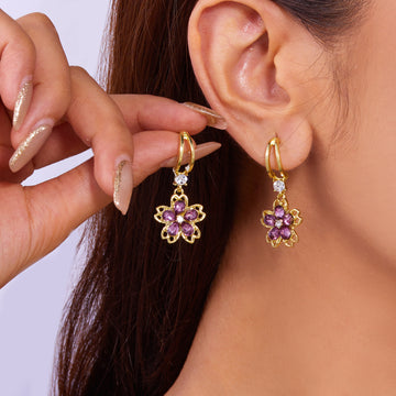 E1600 - Purple Floral Drop Earrings